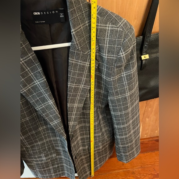 Asos Plaid Check Boyfriend Blazer Long Gray - Picture 5 of 5